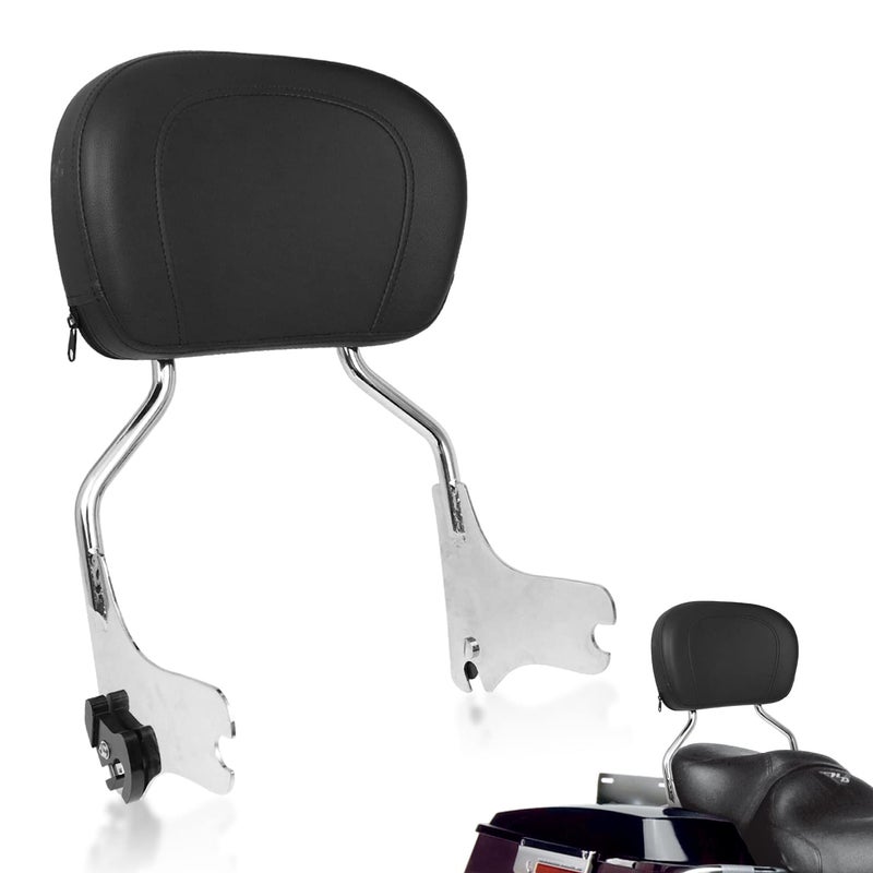 AUFER Detachable Backrest Sissy Bar Upright Passenger Backrest w/Back Rest Pad Compatible With For Touring Road King Electra Glide Street Glide Road Glide FLHR FLHX FLHT FLTR 1997-2008ï¼ˆChromeï¼‰ - Image 1